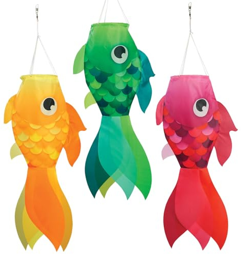 In the Breeze Windsack für Damselfische, 76,2 cm, 3er-Pack, Multipack mit großen und bunten Fischsocken mit aufgedruckten Designs
