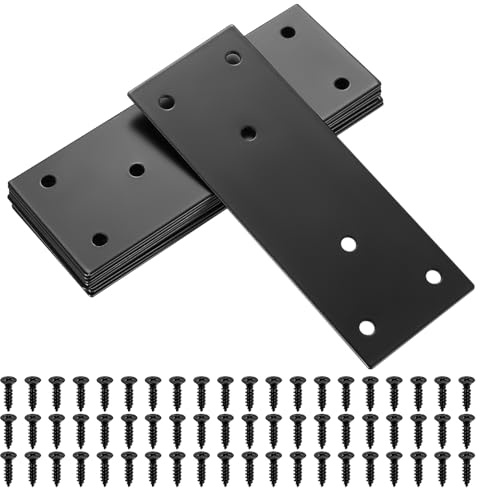10 Piezas Soportes de Placa Plana, Soportes de Esquina Plana de Acero Inoxidable, Pletinas de Planas Soportes de Esquina de Reparación para Silla Muebles (Negro 128x48mm)