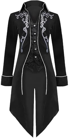 LLTTEER Herren Steampunk Vintage Frack Jacke Gothic Retro Mantel Mittelalter Kleidung Party Cosplay Herren Kostüme für Erwachsene (Schwarz, M)