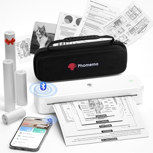 Phomemo M834 Stampante Portatile A4, Stampante Termica Portatile, Connessione Bluetooth e USB, Supporta Carta Termica A4, Con Custodia per il Trasporto e 4 Rotoli di Carta Termica, Bianco