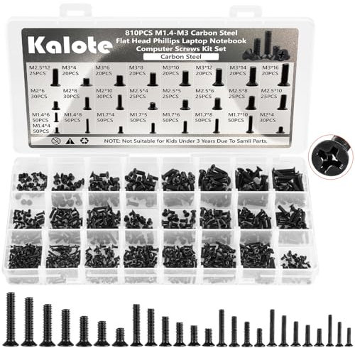 810Pcs M1.7 M2 M2.5 M3 Laptop Notebook Computer Screws Kit, Flat Head Phillips & Countersunk Cross Head Screws for HP, Dell, Samsung, Sony, Lenovo