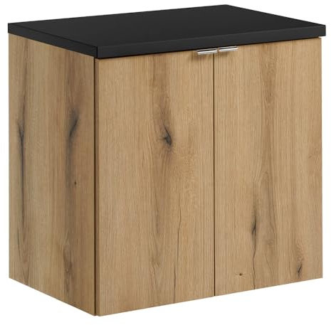 Lomadox Meuble sous lavabo de salle de bain, 60 cm, chêne et noir, faible profondeur (40 cm)