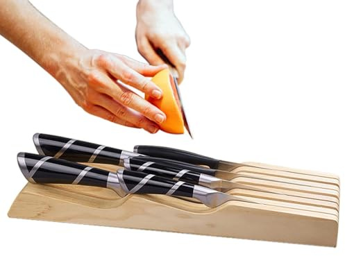 Block Holder | Wooden Kitchen Storage Stand Holds 7 Knives - Drawer Organizer Insert in Drawer, Block