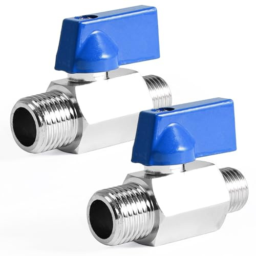 2 Stück 3/8 Zoll Messing Kugelventile, 3/8 AG x 3/8 AG Mini Kugelhahn | G3/8 Zoll Messing Mini Kugelhahn Absperrhahn, Absperrschalter mit Blau Griff, Ballonhahnschalter DN10 für Wasser Öl Gas