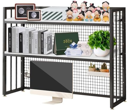 Estantería Pequeña De Sobremesa - Estantería Para Escritorio De Ordenador, Rack Decorativo De Sobremesa De Metal Y MDF, Estante De Exhibición De Estante De Almacenamiento Ajustable(G,115 * 24 * 89cm)