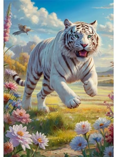 TWYYDP Puzzle 1500 Pezzi per Adulti Tigre Che Corre Tra I Fiori Dei Prati Giochi per Anziani Puzzle di Legno