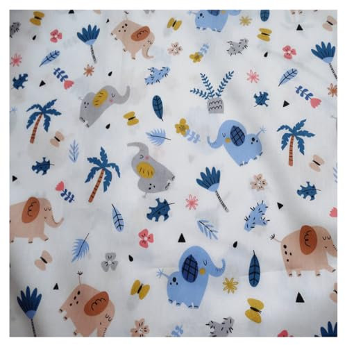 AMateschitz 1.6M Breit Cartoon Baumwollstoff Tiere Bedruckte Baumwolltuch Cartoons Gedruckt Baumwolle Stoff Patchwork Stoffpakete für Kinderbettwäsche Nähen Craft Elefant- Blau 1000x160cm