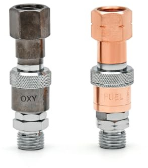 CAMPFIRE QDB10 Oxy Acetylene Quick Connect Fittings QDB10 9/16-18 B Hose to Torch Connector Set, High Pressure Brass Coupler with Integrated Check Valve, Leak-Proof Upgraded Design for Oxy Fuel