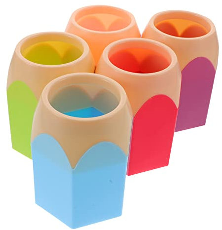 Garneck Colorful Pencil Holder Set 5pcs Multi-functional Pen Cup Desk Organizer for Students and Office, Sturdy Cartoon Style Pencil Buckets for Classroom and Makeup Brush Storage