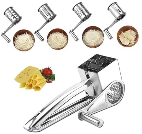 5-in-1 handheld rotating cheese slicer, restaurant cheese slicer, stainless steel with handle suitable for right-handed and left-handed chefs, suitable for nuts, spices, fruits, vegetables, ginger, ch