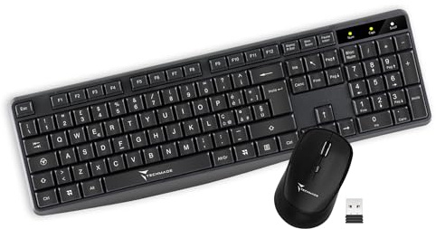 Techmade KM001 Kit Combo Tastiera e Mouse Wireless per Windows e Mac | Mouse Wireless | Tastiera Dimensioni Standard | Tastierino | Ricevitore USB Unico per PC e Laptop | Layout Italiano QWERTY