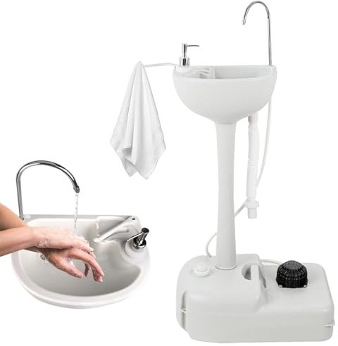 Naturalpowev Tragbares Handwaschbecken fürs Camping mit Handtuchhalter und Seifenspender, Rollen, Entwässerungsausrüstung für den Außenbereich, für Veranstaltungen im Freien,Washbasinonly