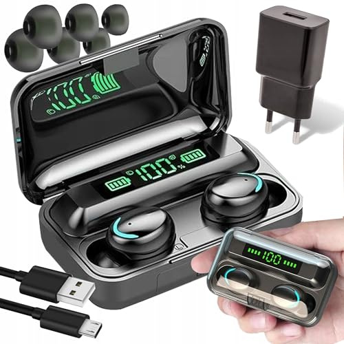 Écouteurs Bluetooth TWS F9 Casque sans fil avec banque d'alimentation + chargeur - Écran LED - Basses puissantes - Étanche IPX4 - Contrôle tactile - Autonomie Lung