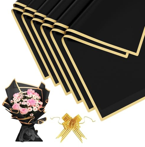 20 Blatt Blumenstrauß Geschenkpapier(Schwarz,58x58cm),Blumenstrauß Papier,Blumen Verpackungspapier,Blumenpapier für Geschenkverpackungen, Blumen und Handwerk