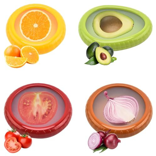 4 Piezas Cajas de Almacenamiento de Frutas de Silicona, Envase de Silicona Reutilizable para Frutas y Verduras, Aguacate Titular, Contenedores Antioxidantes para Nevera, Para Limón Tomate Cebolla