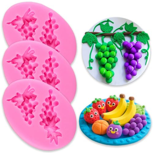 3 PCS Grapes Silicone Fondant Moulds Fruit Baking Mould 3D Grapes Silicone Mold Fruit Chocolate Candy Mould for Fruits Cake Decorating Cupcake Topper Polymer Clay Candy Chocolate Gum Paste