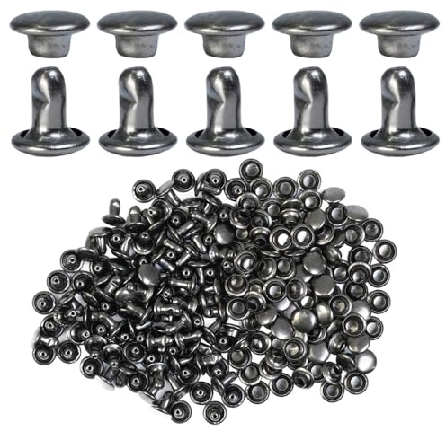 Selyse 300 set med dubbla nitar 6 mm, lädernitar av rostfritt stål, ihåliga nitar för läder, metallnitar för väskor, skor, bälte, kläder och gör-det-själv-hantverk (svart)