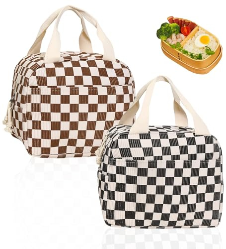 MYLERCT 2 Pièces Lunchbox Tasche, Sac Lunch Isotherme | Velours Côtelé et Doublé D'aluminium, Portable Isolierte Lunchtasche, avec Poche Extérieure, pour L'école, le Bureau, le Pique-Nique