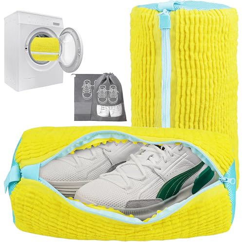 OdiuK 2 Stück Schuhwaschbeutel Waschmaschine, Wäschesack Schuhe mit 2 Stück Schuhsack Wiederverwendbar 360°Reinigungsflaum Schuhbeutel Waschbeutel, Reißverschluss Wäschenetz für Sneaker Tennisschuhe