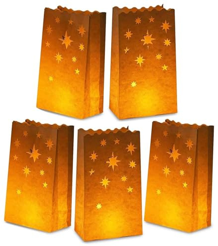 Lichttüten 24 Stück Papier Lichttüten Candle Bags Papierlaterne Wiederverwendbar Papier Teelicht Lichtertüten Kerzentüten für Party Tischdeko, Valentinstag, Verlobung, Hochzeit, Weihnachten