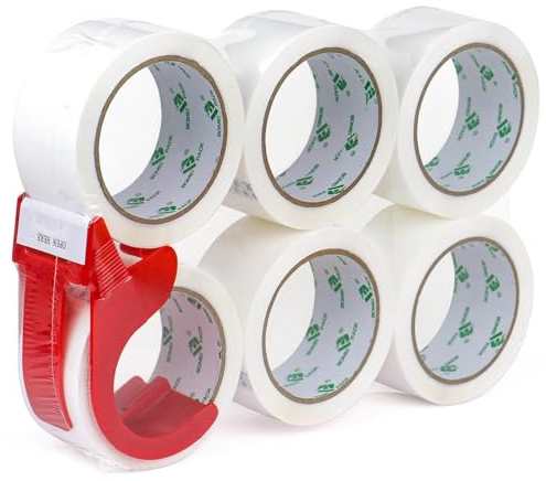 BOMEI PACK 6 Rollen Paketklebeband Klebeband 66 m x 48 mm, Weiß, 6er Set, für Päckchen, Umzugs-Kartons und Verpackung - gute Klebkraft | Paketband | Packband | Paketklebeband mit Plastik Abroller