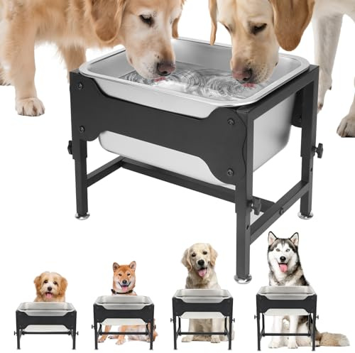 Sbayool Elevated Dog Water Bowl, 4-Height Raised Stand, 11.4 L Bowl | 4-Height Raised Dog Bowl, 23-38 cm Adjustable Stand, 11.4 L Bowl, Anti-Slip Pads, Stainless Steel, Large Dogs