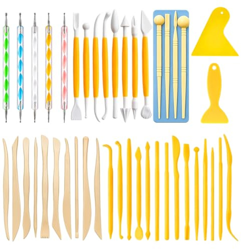 43 PCS Air Dry Clay Tools, Clay Modelling Tools, Modelling Clay Tools | Sculpting Air Drying Clay Ball Stylus Dotting Tools, Ceramic Tools, Pottery Carving Tool, for Engraving Embossing Shaping