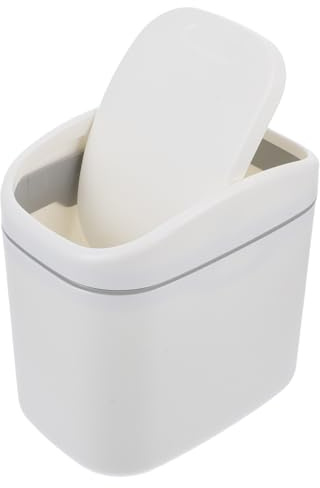 Ipetboom Papelera de Sobremesa Tapa Abatible para Escritorio, Capacidad Moderada, Plástico Blanco, Diseño Ligero y Elegante para Uso en Encimera