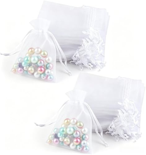 100 Stück Weiße Organzasäckchen 7x9 cm - Kleine Säckchen zum Befüllen, Organzabeutel mit Kordelzug für Gastgeschenke, Hochzeit, Schmuckbeutel, Lavendelsäckchen & Geschenkverpackung