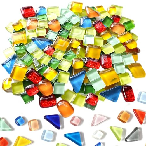 Tessere Mosaico Vetro Colorato Tessere Mosaico Piccole Piastrelle di Mosaicos Colore Misto Lrregolari Pezzi di Vetro Adatto per cornici Tazze Vasi decorazioni per la Casa Ecc(200g circa 160 pezzi)