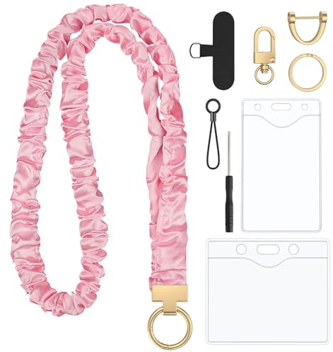Uniclife Scrunchie Lanyard, söta nyckelband för ID-kort, lärarsnodd med ID-korthållare, stretchiga snoddar för lärare och kvinnor, nyckelband för nycklar, rosa nyckelband