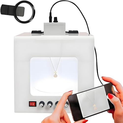 Mini Fotostudio Ljuslåda, Uppgradera Ljuslåda, Professionellt Smyckesfotograferingsljuslåda Med 360° Dimbar Roterande Skivspelare, Cri >92%, För Smyckes-/Klock-/Kosmetikfotografering TB200