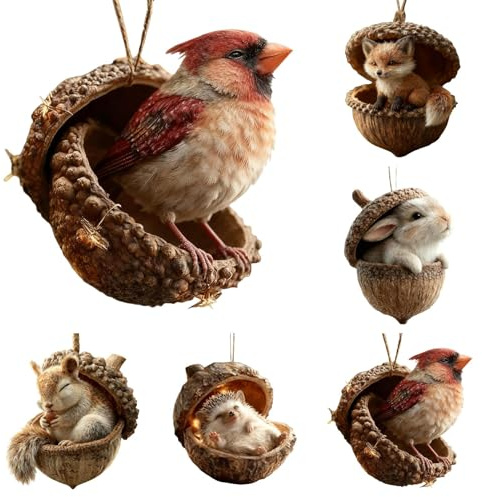 Weihnachtsbaumschmuck Waldtiere Eichels Ornaments, 5PCS Acryl Tiere Aus Tannenzapfen Weihnachtsbaumschmuck Deko, Niedlich Waldtiere Anhänger Weihnachtsbaumschmuck, Flach Hängend Natur Tiere Anhänger