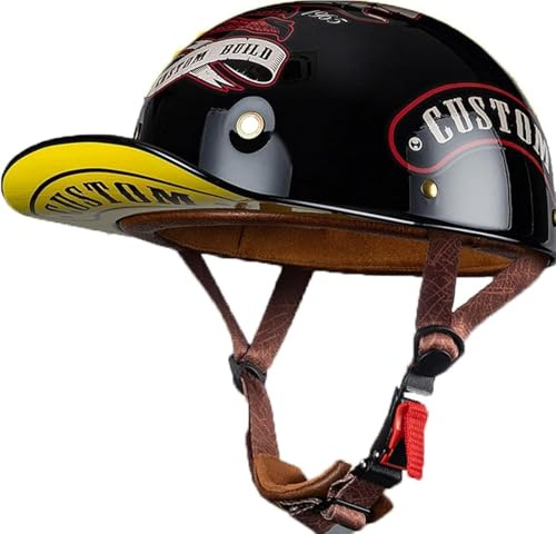 Baseballkepshjälm, halvmotorcykelhjälm, öppen hjälm, cool hjälm för cruiser-skoter, DOT/ECE-godkänd B, M = 53–56 cm