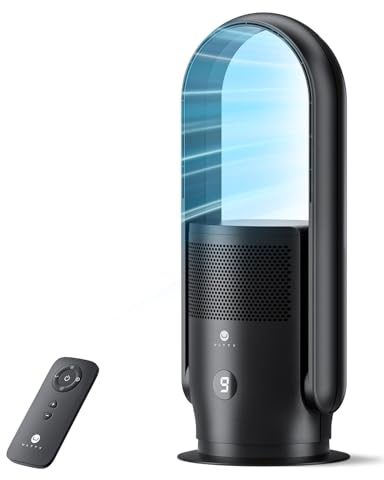 ULTTY Ventilador Sin Aspas, Ventilador de Torre Silencioso Con Filtro HEPA, Remoto, 9 Velocidades 3 Mode, 60cm Seguridad Infantil Bladeless Tower Fan Portátil, Temporizador, CR021