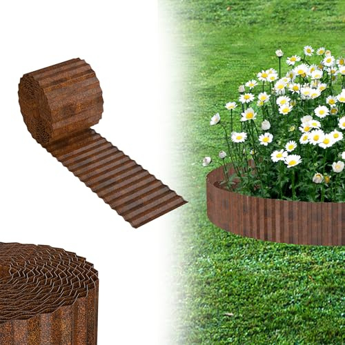 UISEBRT Borde de césped de acero corten, borde de metal galvanizado, fácil de montar, 15 cm de alto, bordes flexibles para césped, barrera de raíces o como borde de corte, longitud ajustable (5 m