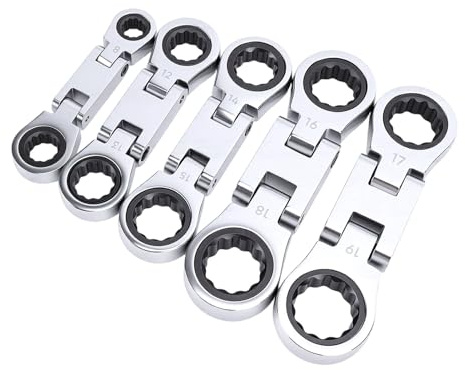 CHICIRIS Juego de Llaves Cortas, Juego de Llaves de Trinquete de Cabeza Flexible con Extremo de Caja Doble Métricas de 8-19mm para Mantenimiento y Reparación de Automóviles