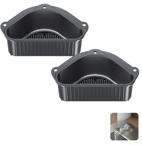 2 filtri triangolari per lavello per particelle di cibo, adatti per uso in cucina, struttura in ABS con gancio a ventosa, mantiene pulito lo scarico del lavandino (nero)