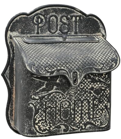 BIG FORTUNE Cassetta delle lettere da parete per casa esterna, stile vintage, in metallo, stile nostalgico, decorazione per la casa, giardino, cottage inglese, vintage, motivo floreale (nero)