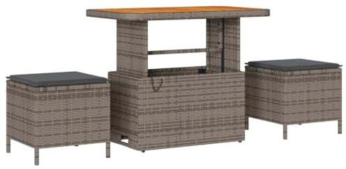 HETFTJN Gruppo da pranzo da giardino, in rattan sintetico, 100 x 100 cm, superficie in legno di acacia, moderno, per esterni, con cuscini imbottiti e telaio in acciaio verniciato a polvere, per