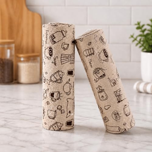 Reusable Kitchen Cleaning Cloth Roll, Washable Lint-Free Tear-Away Towels, Eco-Friendly Absorbent Bamboo Cloths for Dishes Counters Home Cleaning, 2 Rolls x 20 Sheets