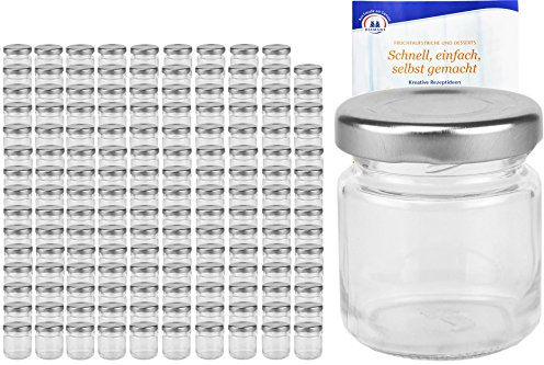 MamboCat 200er Set Rundgläser 53 ml Deckelfarbe silber TO 43 inkl. Diamant Gelierzauber Rezeptheft, Einmachgläser, Einkochgläser, Vorratsgläser, Mini Sturzgläser, Obstgläser, Portionsgläser, Gläser