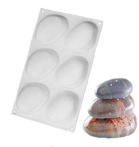 Valink 6 Cavités elliptique Pebble Pierre chocolats Moule à gâteau en silicone Jelly Dessert mousse Moule Bakeware Pan pour pâtisserie Fondant Savon doux, Tapis de cuisson Moule à gâteau de