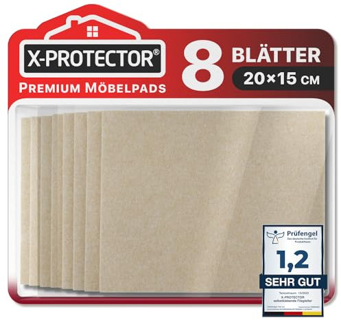 Almohadillas de Fieltro X-PROTECTOR - 8 pz Fieltro Adhesivo Premium 20 x 15 cm Beige - Fieltros para Sillas – Protectores de Suelo para Muebles - Tapones para Patas de Sillas