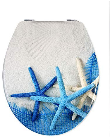 Vetrineinrete® Copriwater universale in legno MDF serigrafato tavoletta da bagno wc con stampa con cerniere 44 x 37.5 cm (Stelle blu) B55