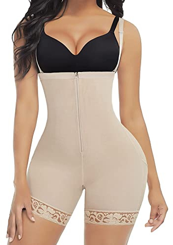 FeelinGirl Body Gainant Femme Ventre Plat Culotte Sculptante Taille Haute avec Bretelles Détachables et Réglables Invisible Body Shaper Lingerie Sculptante Grande Taille Entrejambe ouvert Beige 3XL