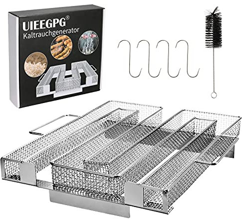 UIEEGPG - Generatore di fumo freddo in acciaio inox, a risparmio energetico, con manici per affumicare carne, affumicatore, barbecue a sfera per affumicatore a freddo (22.5 x 21.5 x 4.5 cm)