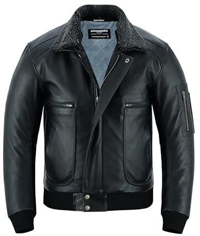 Bohmberg Chaqueta de cuero hombre-Chaqueta de invierno-Chaqueta piloto-Bomber Leather Jacket-Chaqueta de aviador Cuero genuino (XXL)