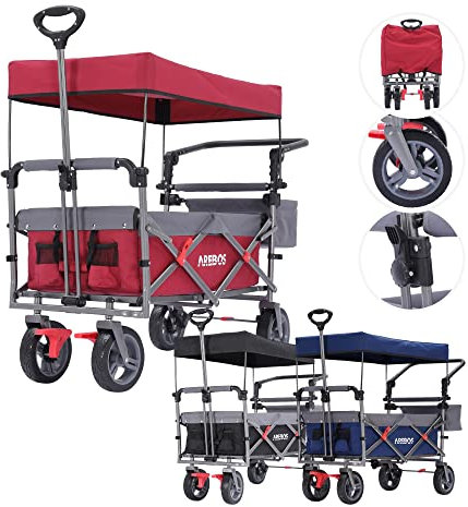 Arebos Carro de Mano Plegable Premium con Techo | Carro de Transporte hasta 100 kg | Plegable con Freno Delantero y Trasero | Incluye Bolsa de Transporte | Rojo