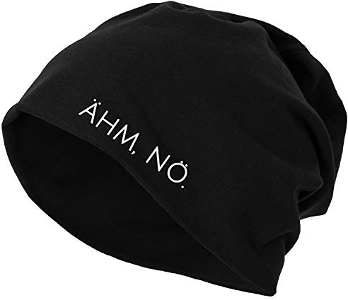 OwnDesigner Premium Beanie mit Aufdruck Ähm nö Spruch für Herren Mütze Damen warm modernes Design weich